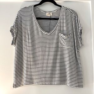 Project Social Tee striped crop short sleeve pocket tee | black/white | large